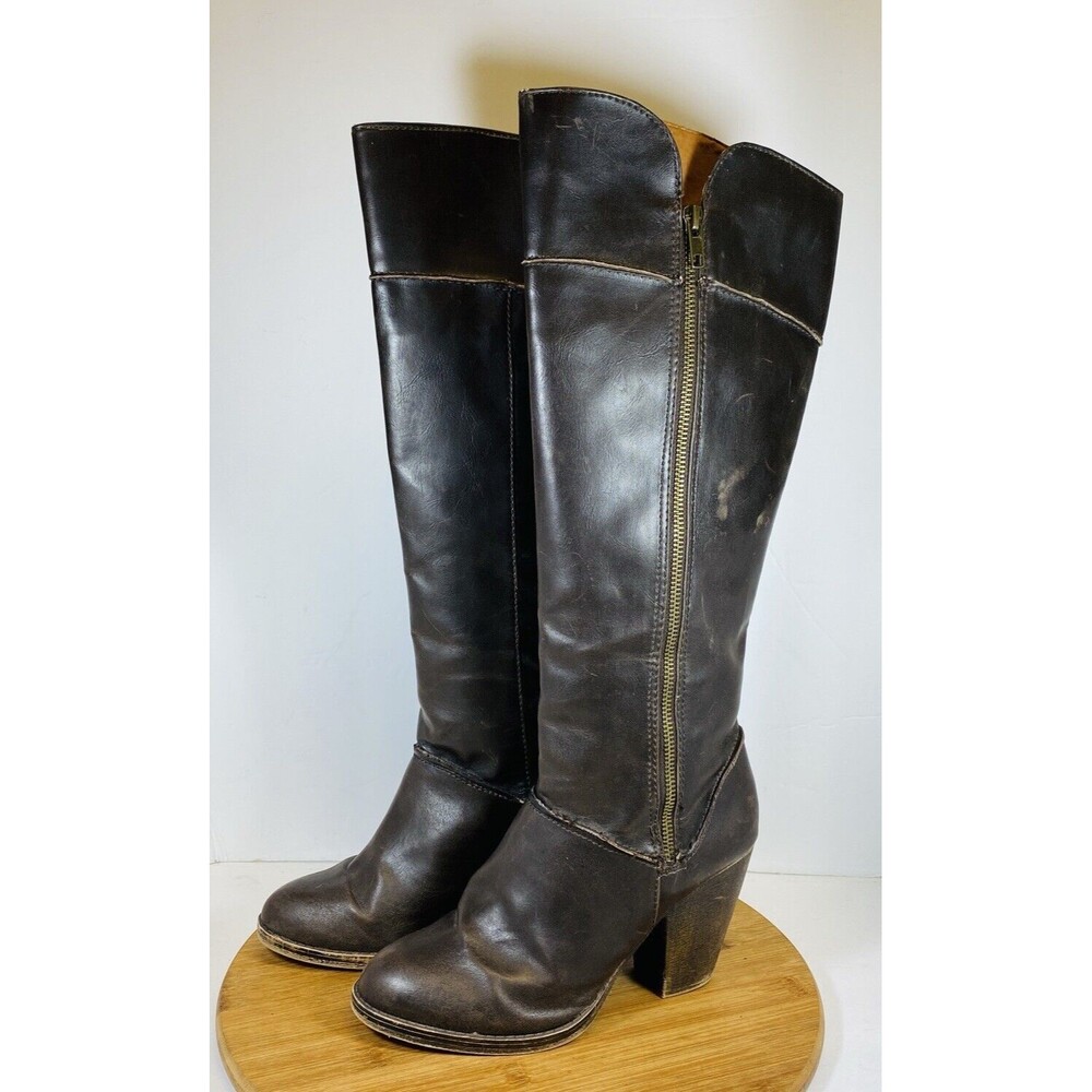 London Rebel Heeled Boots Size 7.5 Brown Heel 3.5”